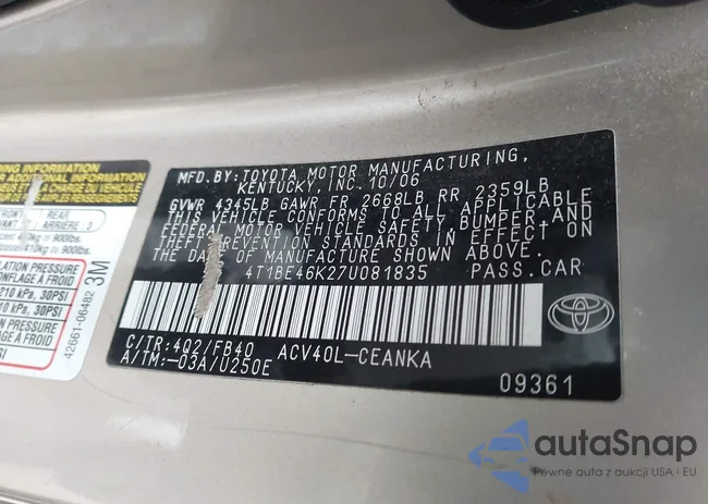 4T1BE46K27U081835: 44041112