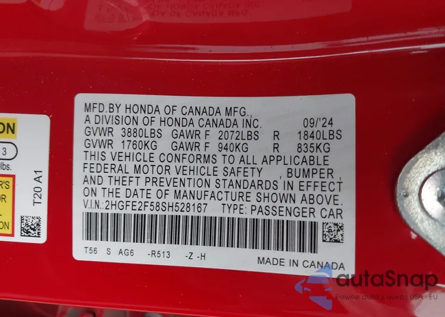 2HGFE2F58SH528167: 44040481