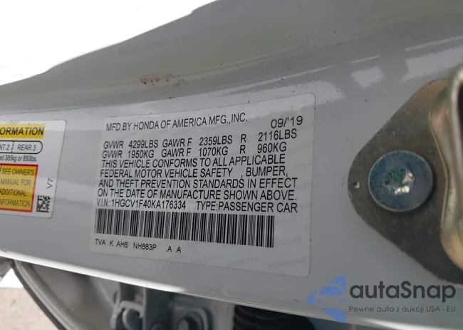 1HGCV1F40KA176334: 44041685