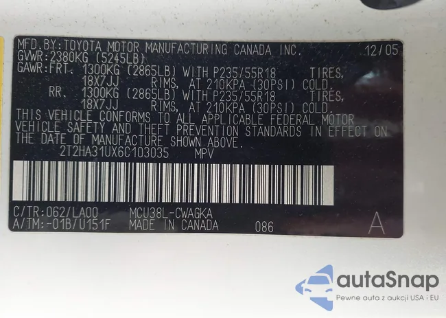 2T2HA31UX6C103035: 44041439