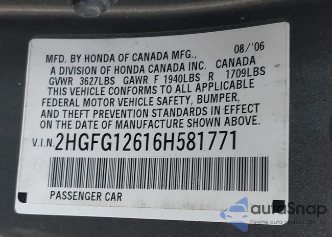 2HGFG12616H581771: 44041530