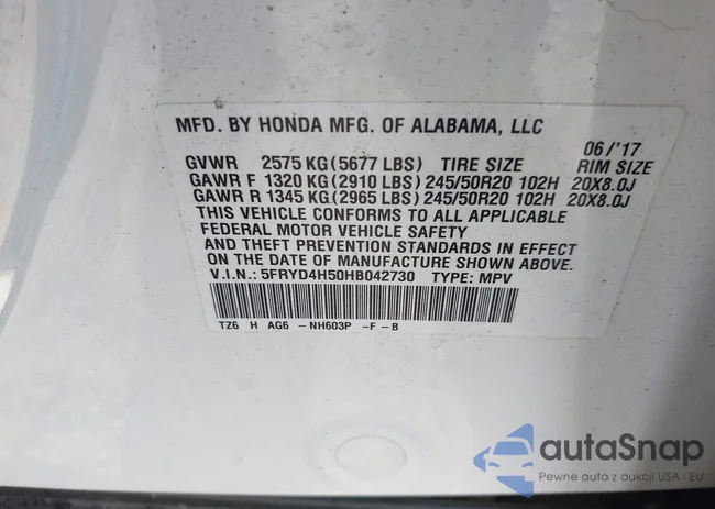 5FRYD4H50HB042730: 44041534