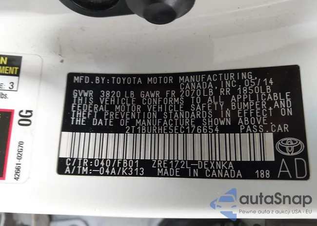 2T1BURHE5EC176654: 44041565