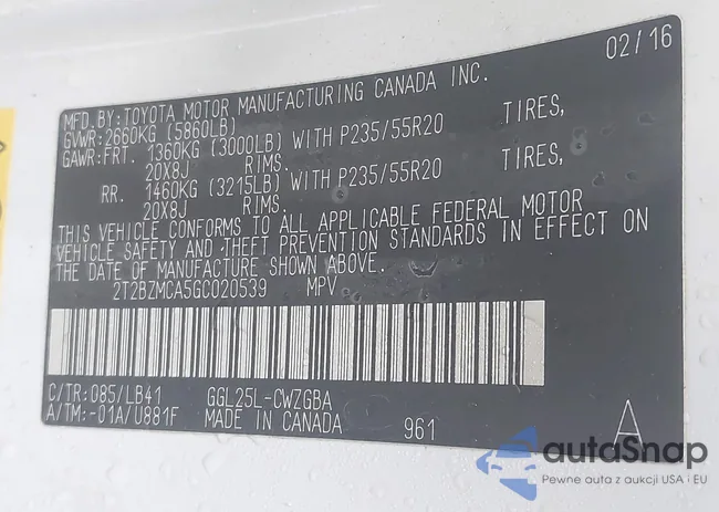 2T2BZMCA5GC020539: 44042955