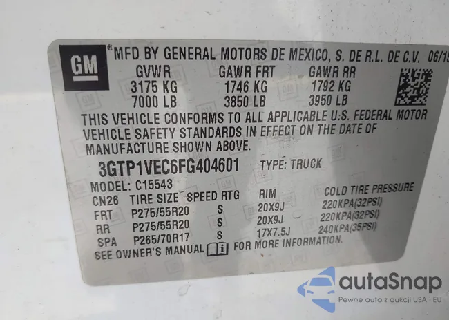 3GTP1VEC6FG404601: 44043221