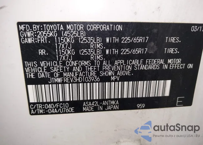 JTMWFREV3HD103936: 44042257