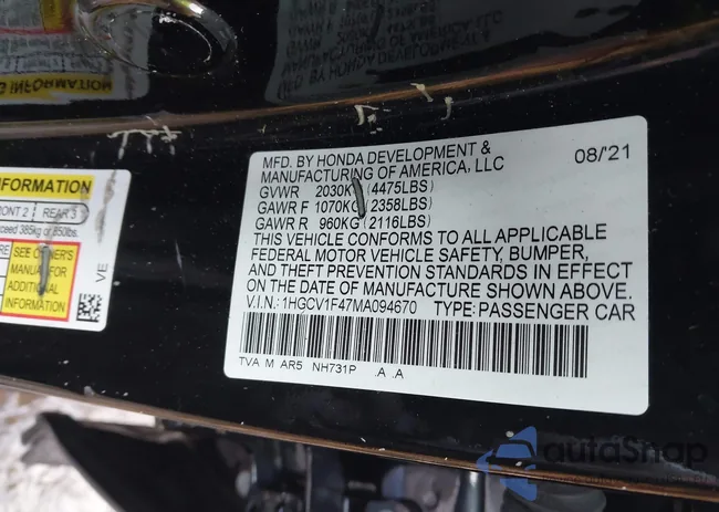 1HGCV1F47MA094670: 44042295