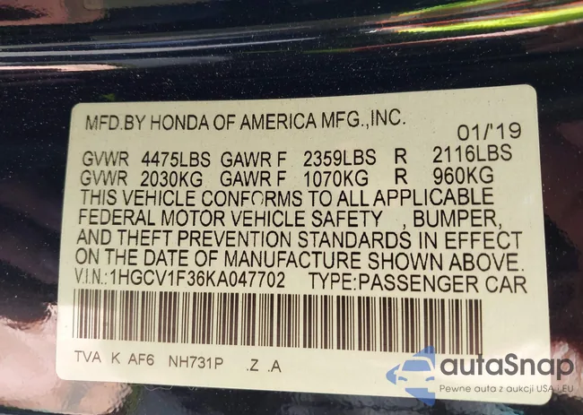 1HGCV1F36KA047702: 44042415