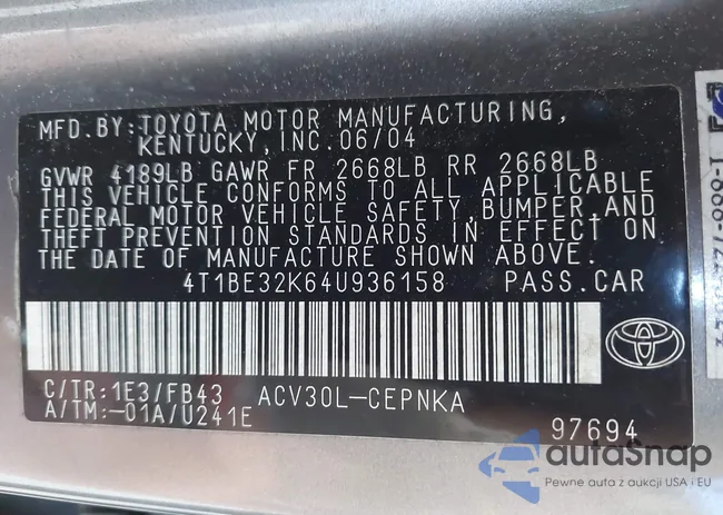 4T1BE32K64U936158: 44042456