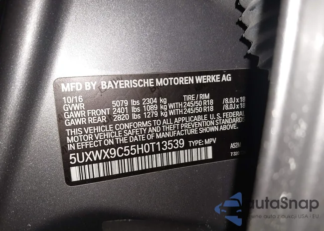 5UXWX9C55H0T13539: 44043665