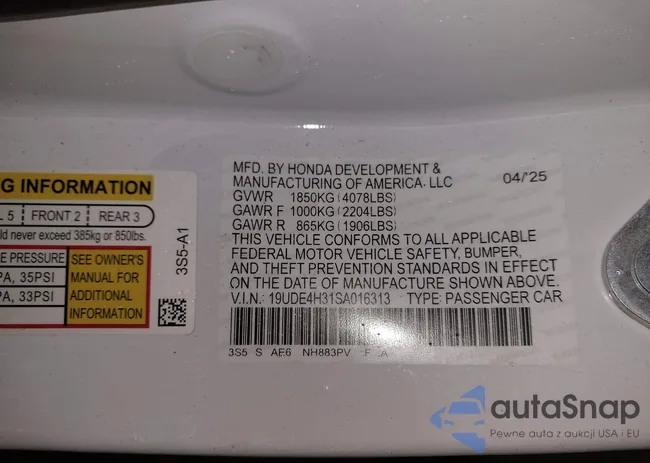 19UDE4H31SA016313: 44044017