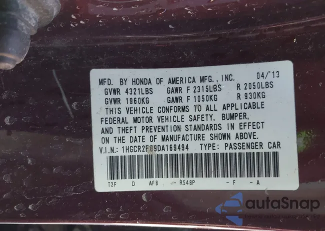 1HGCR2F89DA169494: 44043452