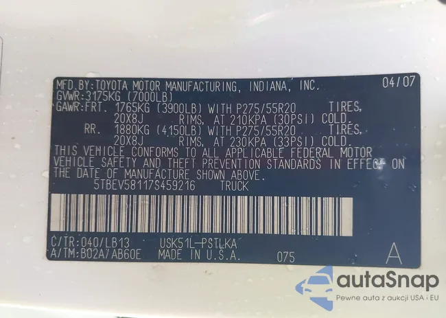 5TBEV58117S459216: 44044795