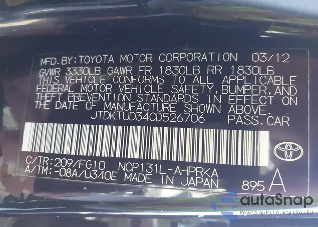 JTDKTUD34CD526706: 44044809