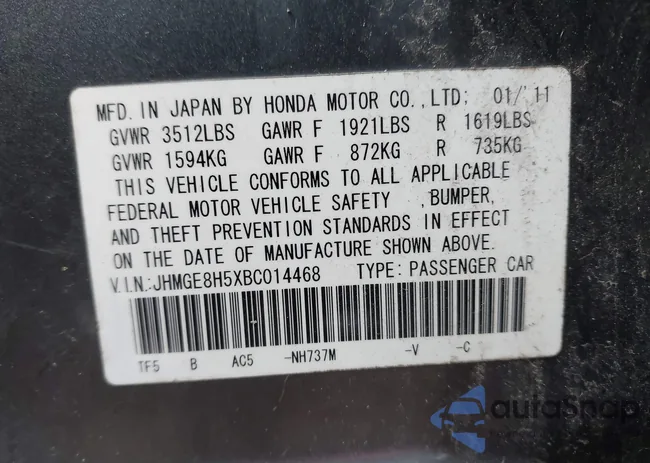 JHMGE8H5XBC014468: 44044947