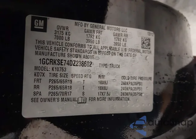 1GCRKSE74DZ238602: 44044949