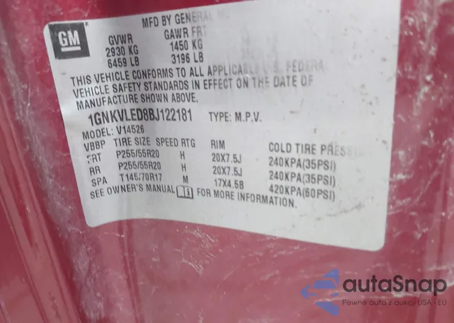 1GNKVLED8BJ122181: 44044286