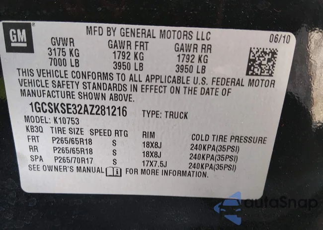 1GCSKSE32AZ281216: 44044596