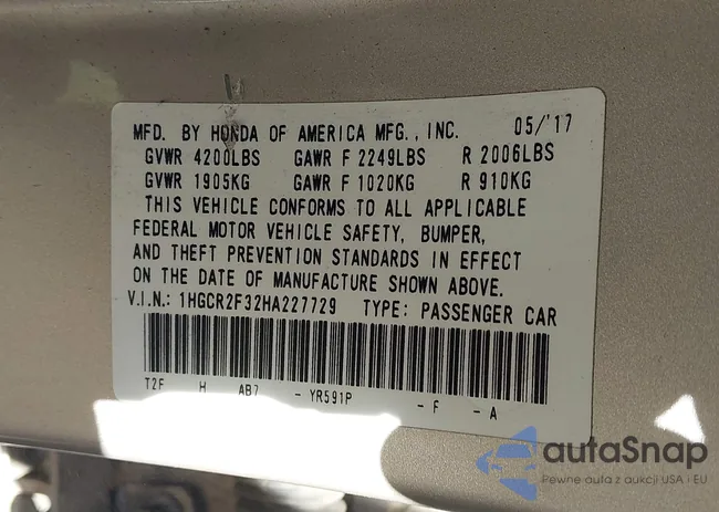 1HGCR2F32HA227729: 44045902