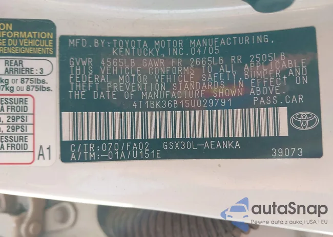 4T1BK36B15U029791: 44046072