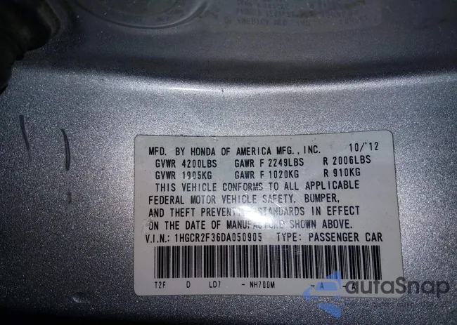 1HGCR2F36DA050905: 44045420