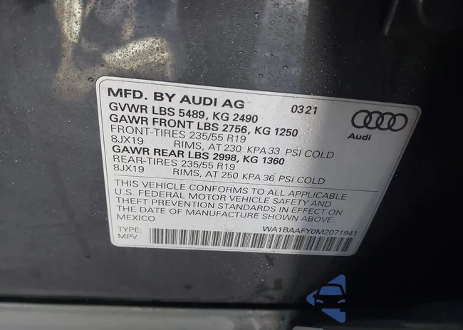 WA1BAAFY0M2071941: 44045450