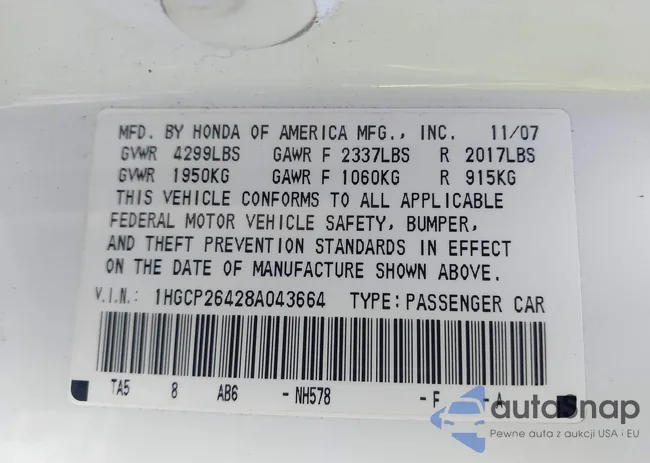 1HGCP26428A043664: 44046680