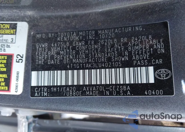 4T1G11AK3LU402105: 44046825