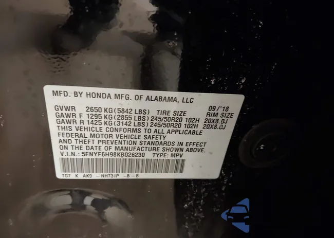 5FNYF6H98KB026230: 44047182