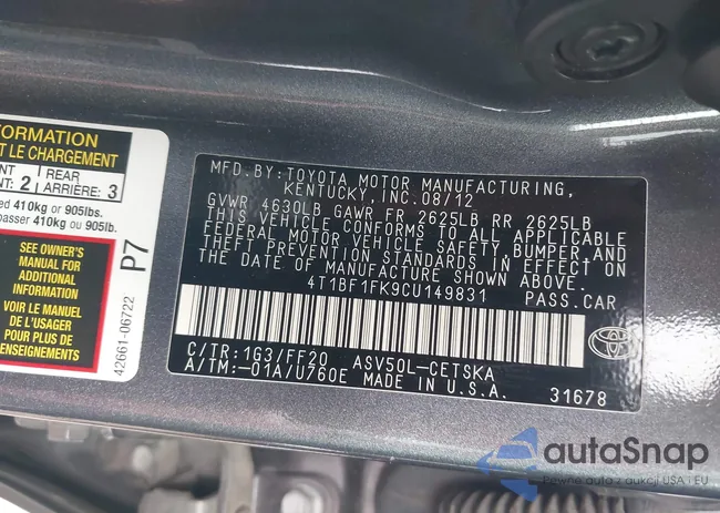 4T1BF1FK9CU149831: 44047705