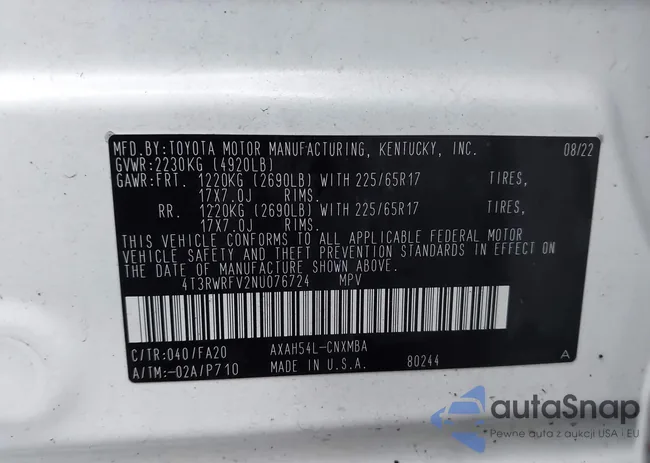 4T3RWRFV2NU076724: 44048114