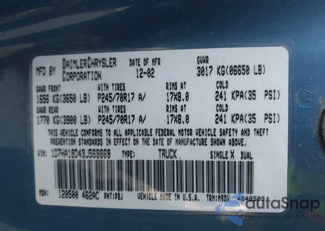 1D7HA18D43J569869: 44047256