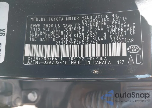 2T1BURHE2FC257421: 44047290