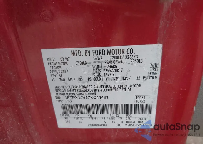 1FTPX14V57KC41461: 44048883