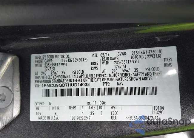 1FMCU9GD7HUD14033: 44049692