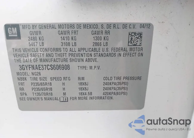 3GYFNAE37CS606908: 44049840