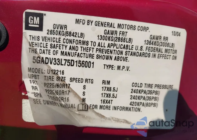 5GADV33L75D156001: 44050030