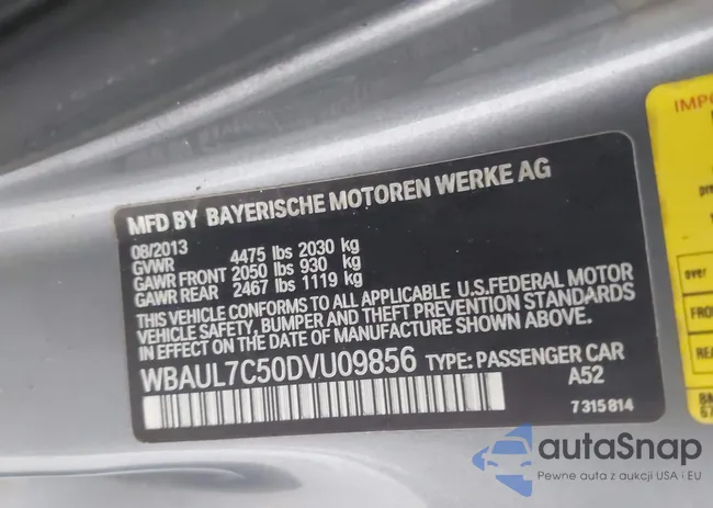 WBAUL7C50DVU09856: 44050052