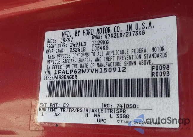 1FALP62W7VH150912: 44049397