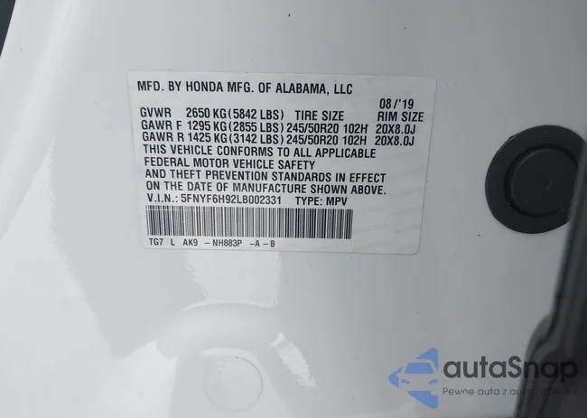 5FNYF6H92LB002331: 44050663