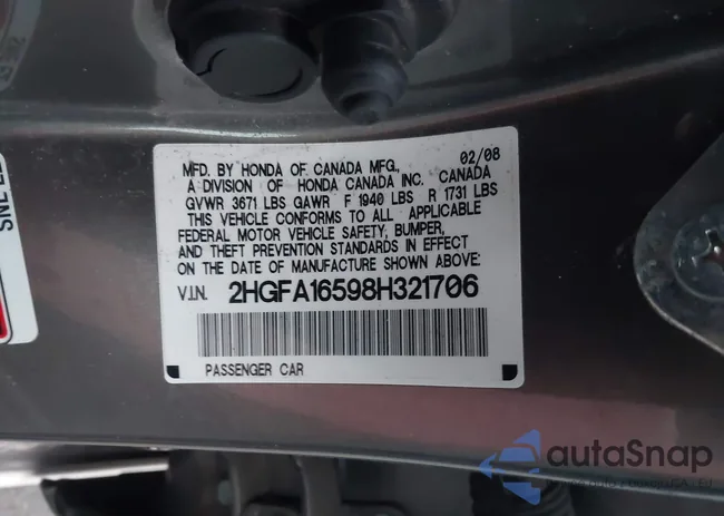 2HGFA16598H321706: 44050721