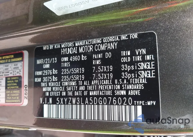 5XYZW3LA5DG076020: 44050862