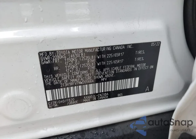 2T3H1RFV7NW205664: 44050943