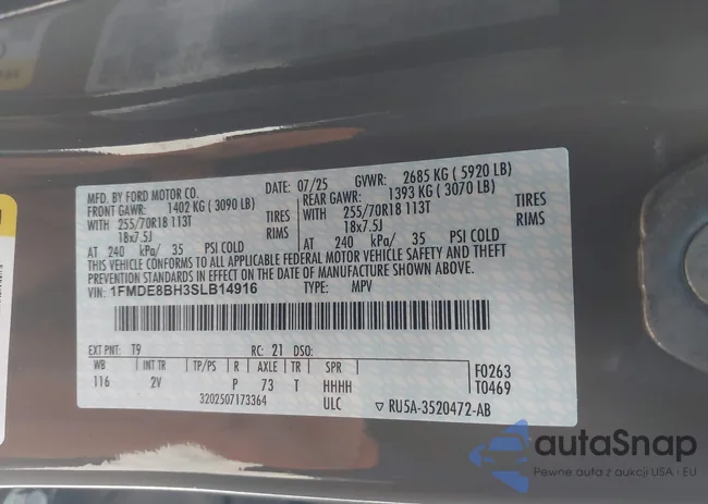 1FMDE8BH3SLB14916: 44051661