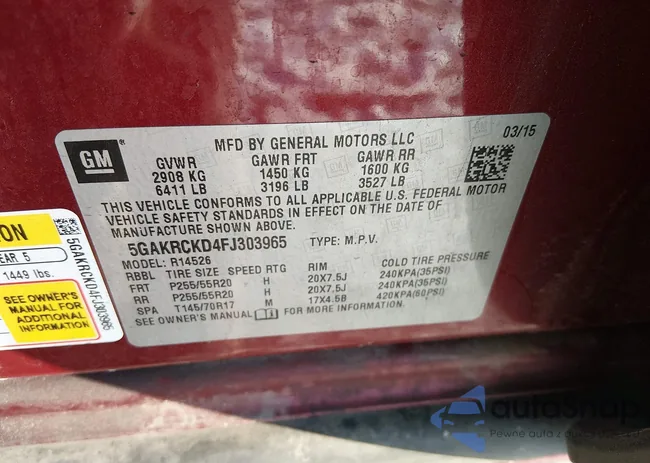 5GAKRCKD4FJ303965: 44051696