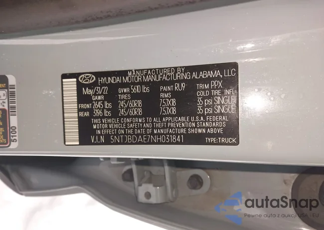 5NTJBDAE7NH031841: 44051845