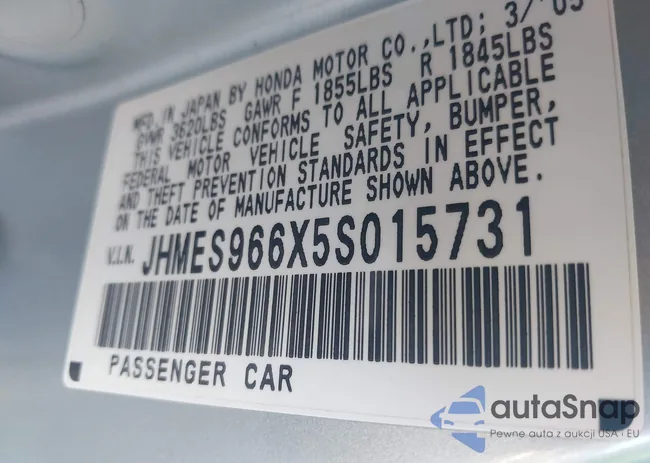 JHMES966X5S015731: 44051335