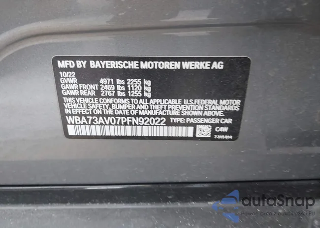 WBA73AV07PFN92022: 44052682