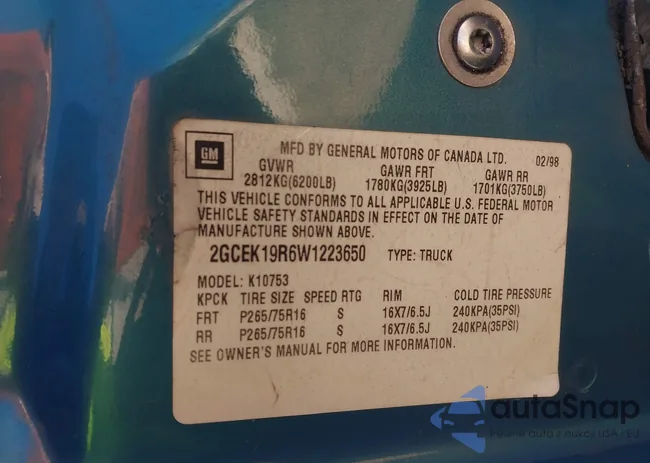 2GCEK19R6W1223650: 44052747