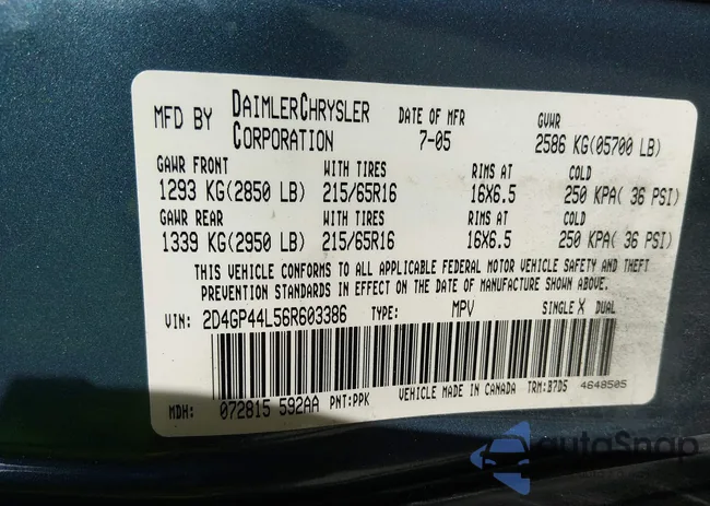 2D4GP44L56R603386: 44052785